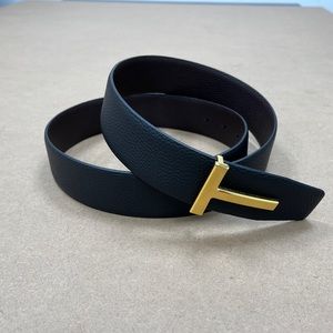 Tom Ford Black & Brown Leather Reversible Gold T Buckle Belt 100cm Brand New